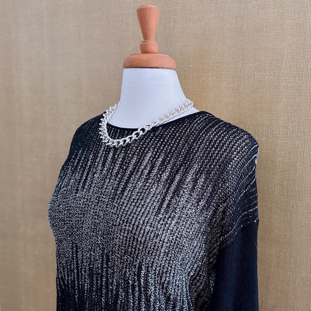 Eileen Fisher Wool Linen Sweater Knit Semi Sheer Modern Chic Black Luxe Medium - Picture 5 of 11
